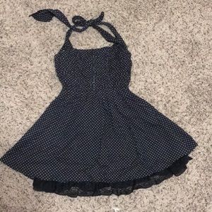 Black polka dot halter dress
